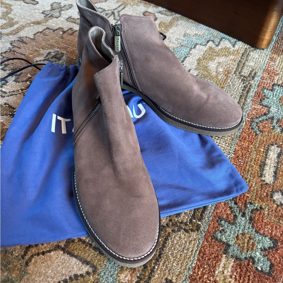 Italeau Shoes - ITALEAU Tan Suede Waterproof Side Zip Booties Size 11/42 With Dust Bag